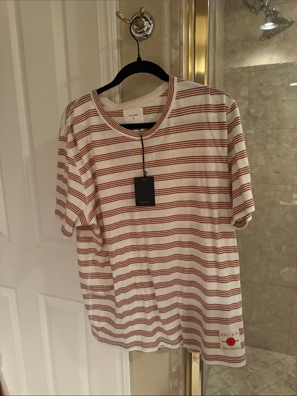 Billy Reid White Tee with Rust Stripes